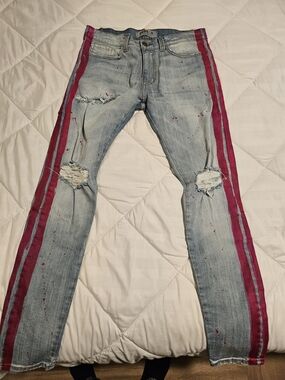 NWOT Light Blue Straight Jeans with Pink Side Stripes